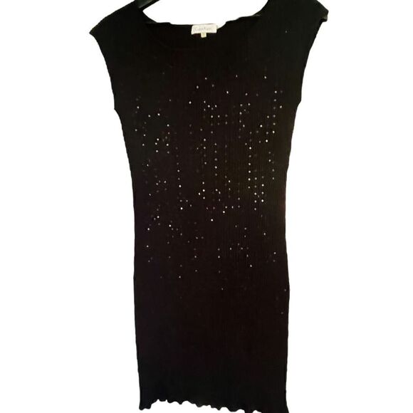 Nwot Calvin Klein Black Sequin Silk Blend Dress Size Large - Picture 1 of 3
